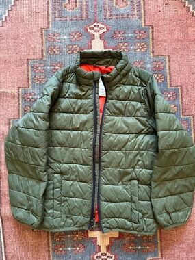 Old Navy Kids Olive Green Puffer Jacket with Orange Lining 5T